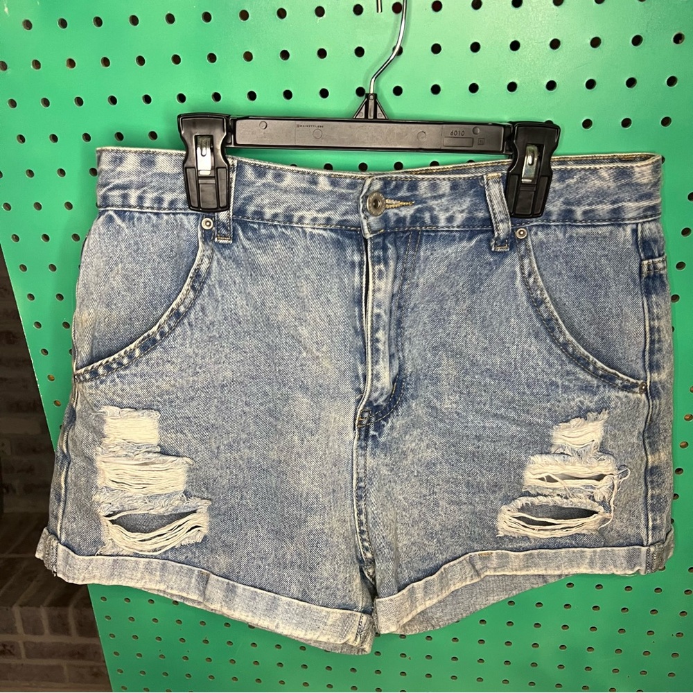 Denim Blue Distressed Women Shorts